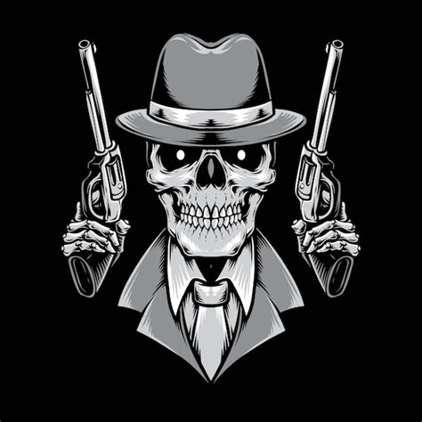 Premium Vector | Mafia skull holding gun