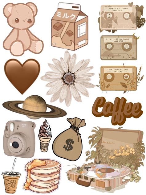 BROWN STICKER SET | Printable Sticker | Aesthetic Sticker | Vintage aesthetic stickers ...