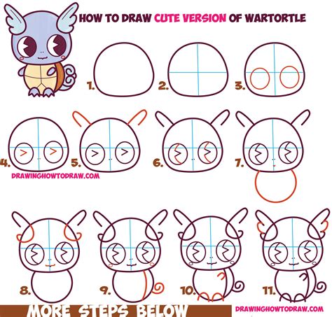 How to Draw Cute / Chibi / Kawaii Wartortle from Pokemon Easy Step by Step Drawing Tutorial for ...