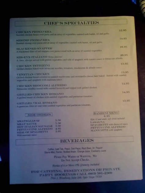 Menu at Mario's Italian Restaurant, Tyler