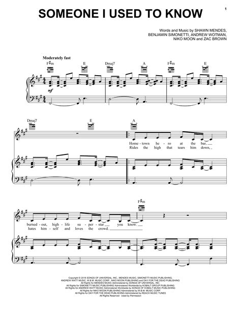 Someone I Used To Know by Zac Brown Band Sheet Music for Piano, Vocal & Guitar Chords (Right ...