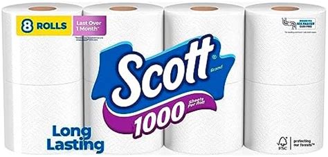 Amazon.com: Scott 1000 Toilet Paper, 8 Rolls, Septic-Safe, 1-Ply Toilet Tissue (Pack of 2 ...