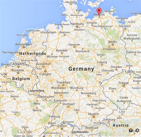 Rostock on map of Germany