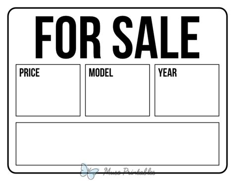 Printable Black and White Detailed Car For Sale Sign