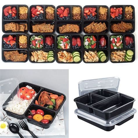 10 Meal Prep Disposable Box Lunch BPA Free Boxes Plastic Lunch Boxes Three Grid | Picnic food ...