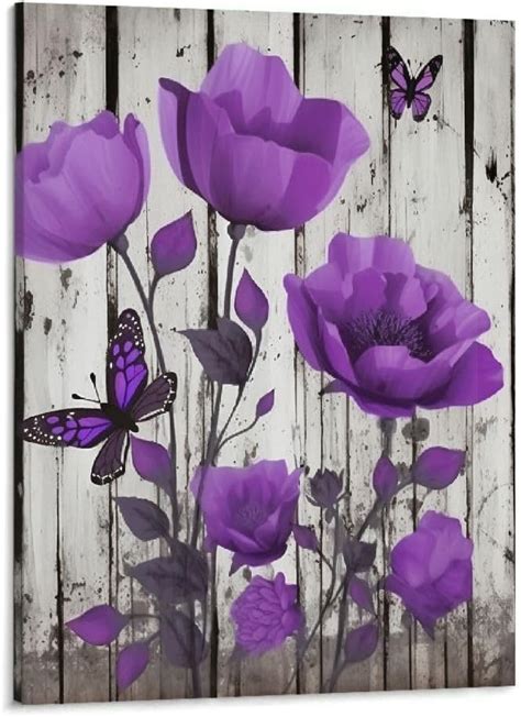 Amazon.com: COMIO Rustic Farmhouse Rose Wall Art Bathroom Wall Decor Purple Gray Rose Picture ...