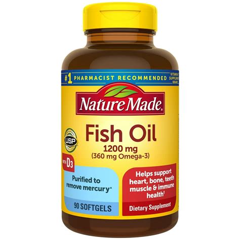 Nature Made Fish Oil Omega 3 1200 mg with Vitamin D3 2000 IU, 90 Softgels, Omega 3 Supplement ...