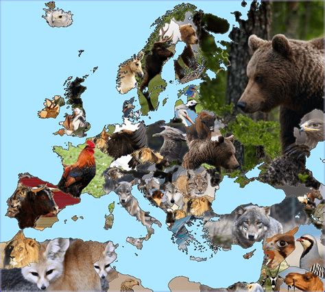 Map of European (and surrounding) national animals : europe