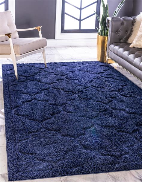 Navy Blue 8' x 10' Trellis Shag Rug | eSaleRugs