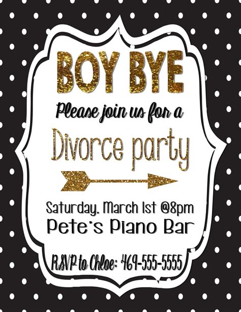 Divorce Party Invitation Divorce Black And Gold Gold Glitter Polka – Mickey Mouse Invitations ...