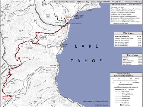 Tahoe Rim Trail Barker Pass to Tahoe City Map - lake tahoe ca • mappery