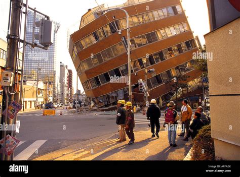 Earthquake-damaged building, following the Kobe Quake, Japan Stock Photo, Royalty Free Image ...