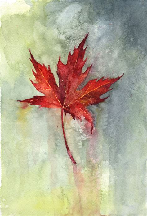 Red autumn leaf watercolor 2013 original art by Kathleen Rietz | Fall leaves drawing, Leaf ...