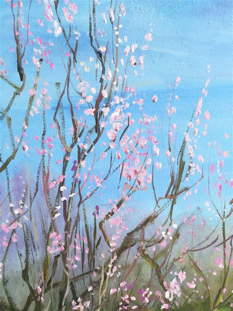 Peach blossom Oil painting on canvas Pink tree painting Pink | Etsy