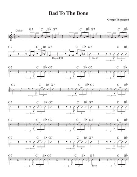 Bad To The Bone (arr. David M Fagnant) by George Thorogood Sheet Music for Piano, Vocal & Guitar ...