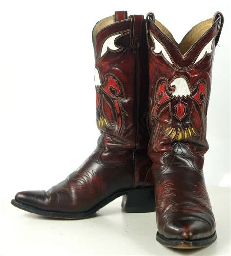 Texas Vintage Inlay Cowboy Western Boots Multicolor Eagles US Made Men ...