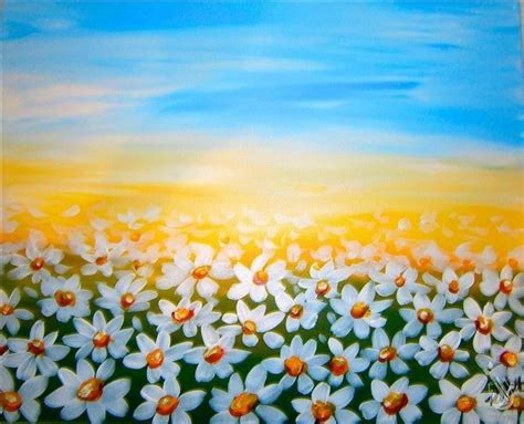 Field of Daisies | Painting, Flower art, Wine and canvas