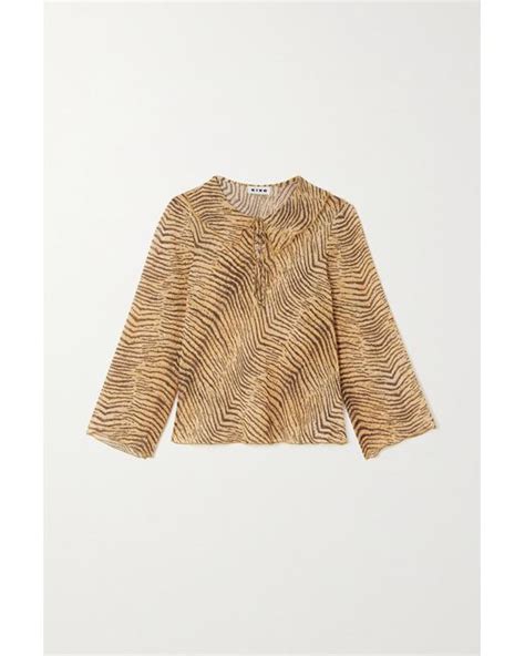 RIXO London Denim Darwin Tiger-print Georgette Blouse in Yellow | Lyst