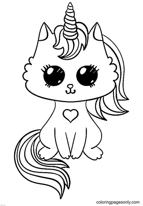 Unicorn Kitty Cat Coloring Page - Free Printable Coloring Pages