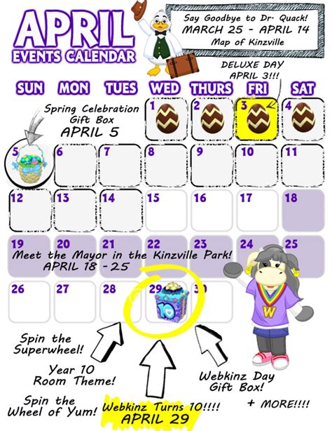 April Event Calendar | WKN: Webkinz Newz