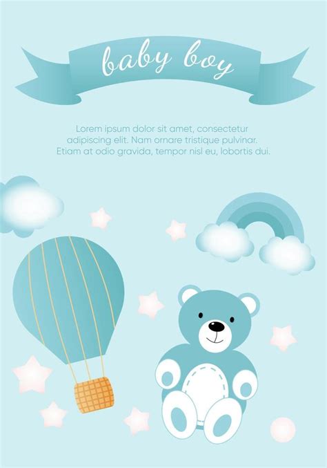 Baby shower banner with blue bear, clouds, stars, rainbow and balloon ...