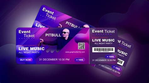 Musical DJ Party event ticket design template – GraphicsFamily