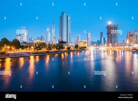 night view of tianjin haihe river Stock Photo - Alamy