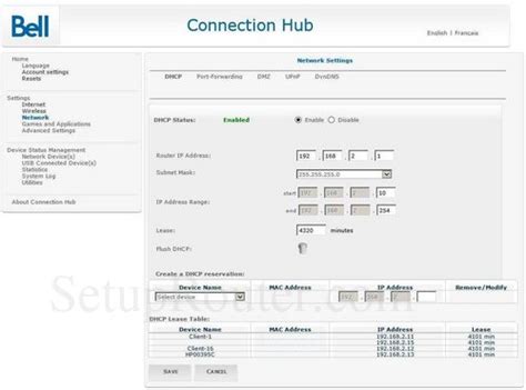 How to change the ip address of the Bell Connection-Hub