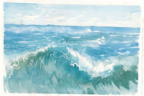 Watercolor sea waves illustration. Sea background. By Artha Graphic ...