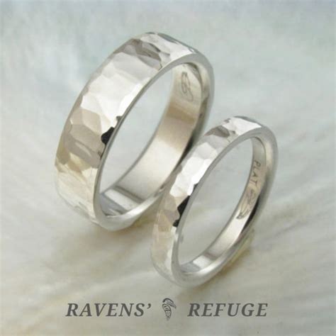 unique hammered wedding bands – matching platinum rings - Ravens' Refuge