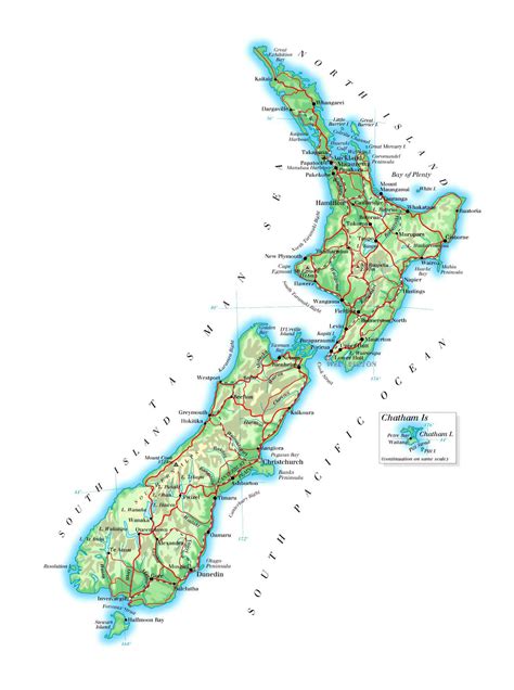 Large elevation map of New Zealand with roads, railroads, cities and airports | New Zealand ...