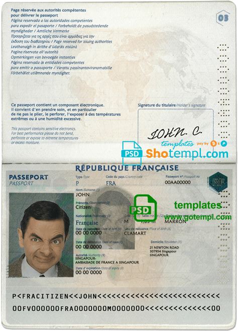 France passport template in PSD format, fully editable | Oxtempl- we make templates