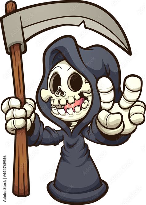 Cartoon Grim reaper making the peace sign. Vector clip art illustration ...