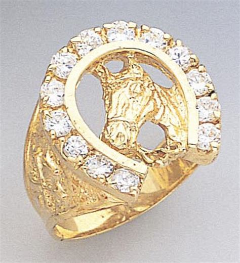 14k Gold Men's 21mm Horseshoe Cubic Zirconia Ring | Sarraf.com