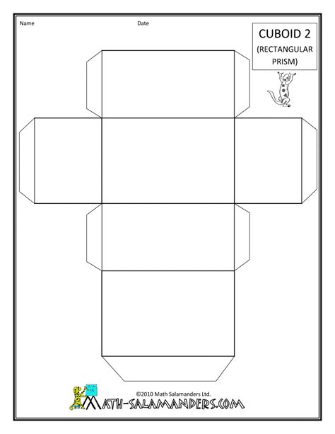 cuboid/rectangular prism pattern - http://www.math-salamanders.com Cube Template, Paper Box ...