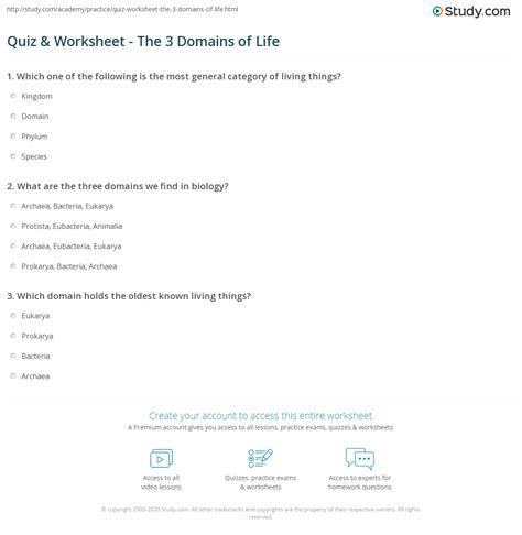 Quiz & Worksheet - The 3 Domains of Life | Study.com