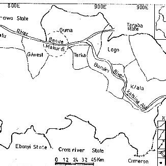 Base Map of Benue State Showing Local Government Areas along River ...