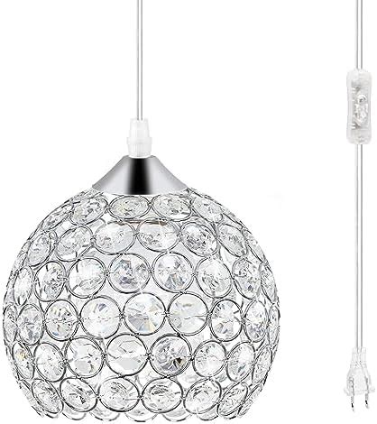 Surpars House Plug in Pendant Light Silver Crystal Chandelier with 14.8' Cord and On/off Switch ...