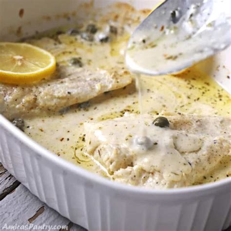 Baked fish with creamy lemon sauce - Amira's Pantry