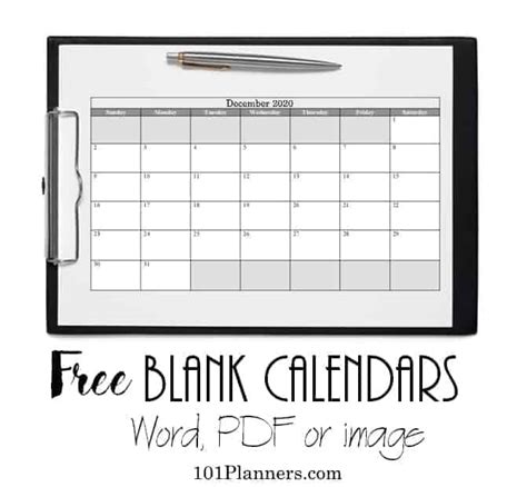 Free Blank Calendar Templates | Word, Excel, PDF for any month