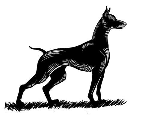 Premium Photo | Standing dog handdrawn black and white illustration