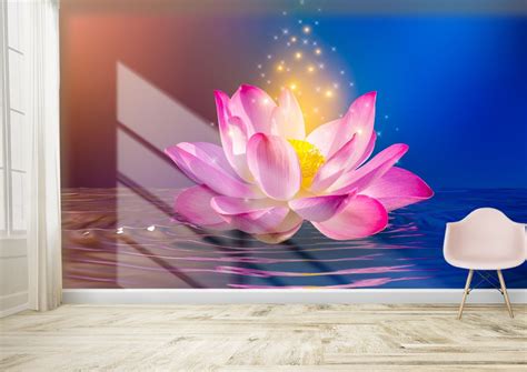 Beautiful Sparkling Pink Lotus in Water Wallpaper for Wall - Magic Decor