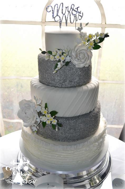 White & Silver wedding cake - Decorated Cake by Ceri's - CakesDecor