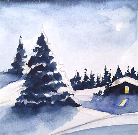 Watercolor Snow Scene at PaintingValley.com | Explore collection of ...