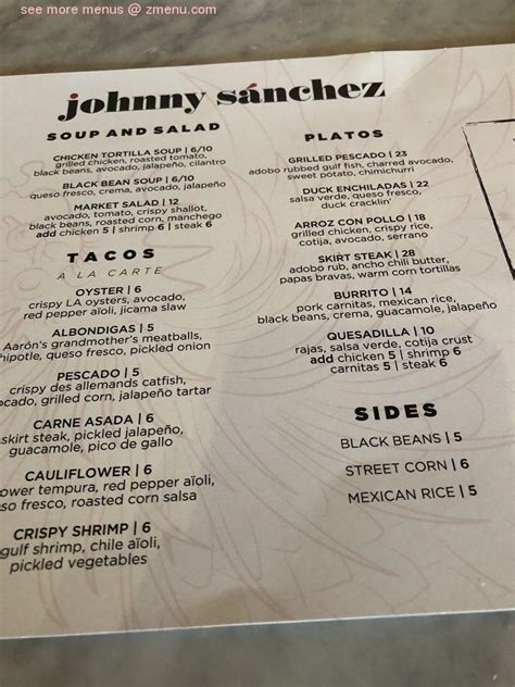 Online Menu of Johnny S nchez Restaurant, New Orleans, Louisiana, 70112 ...