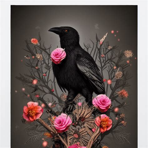 Fantasy Crow with Flowers · Creative Fabrica