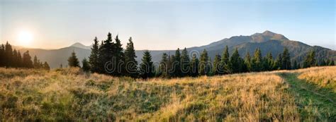 Panorama of Sunset in the Mountains Stock Photo - Image of morning, beautiful: 79816726