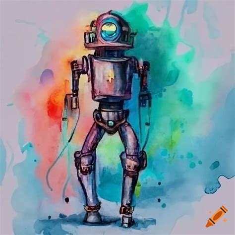 Watercolor painting of a fantasy security droid on Craiyon