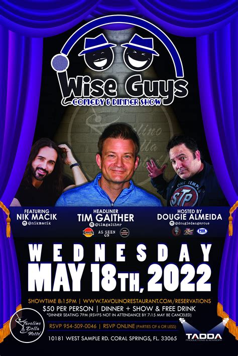 May 18, 2022 – Wise Guys Comedy & Dinner Show at Tavolino Della Notte ...