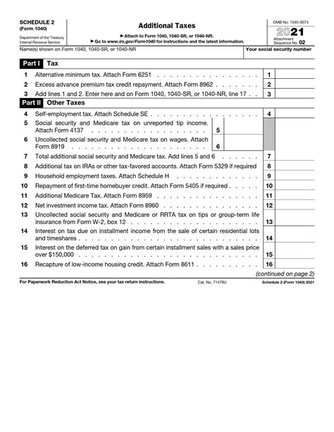 IRS Schedule 2 Form 1040 or 1040-SR ≡ Fill Out Printable PDF Forms